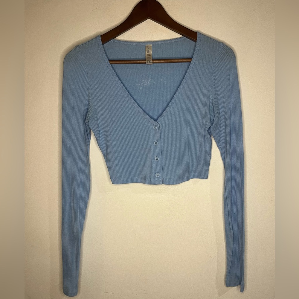 ALO Yoga Ribbed Whisper Cardigan in Blue Skies